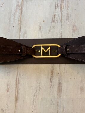 Marella Italian Brown Suede Belt with Gold Buckle Women's Large